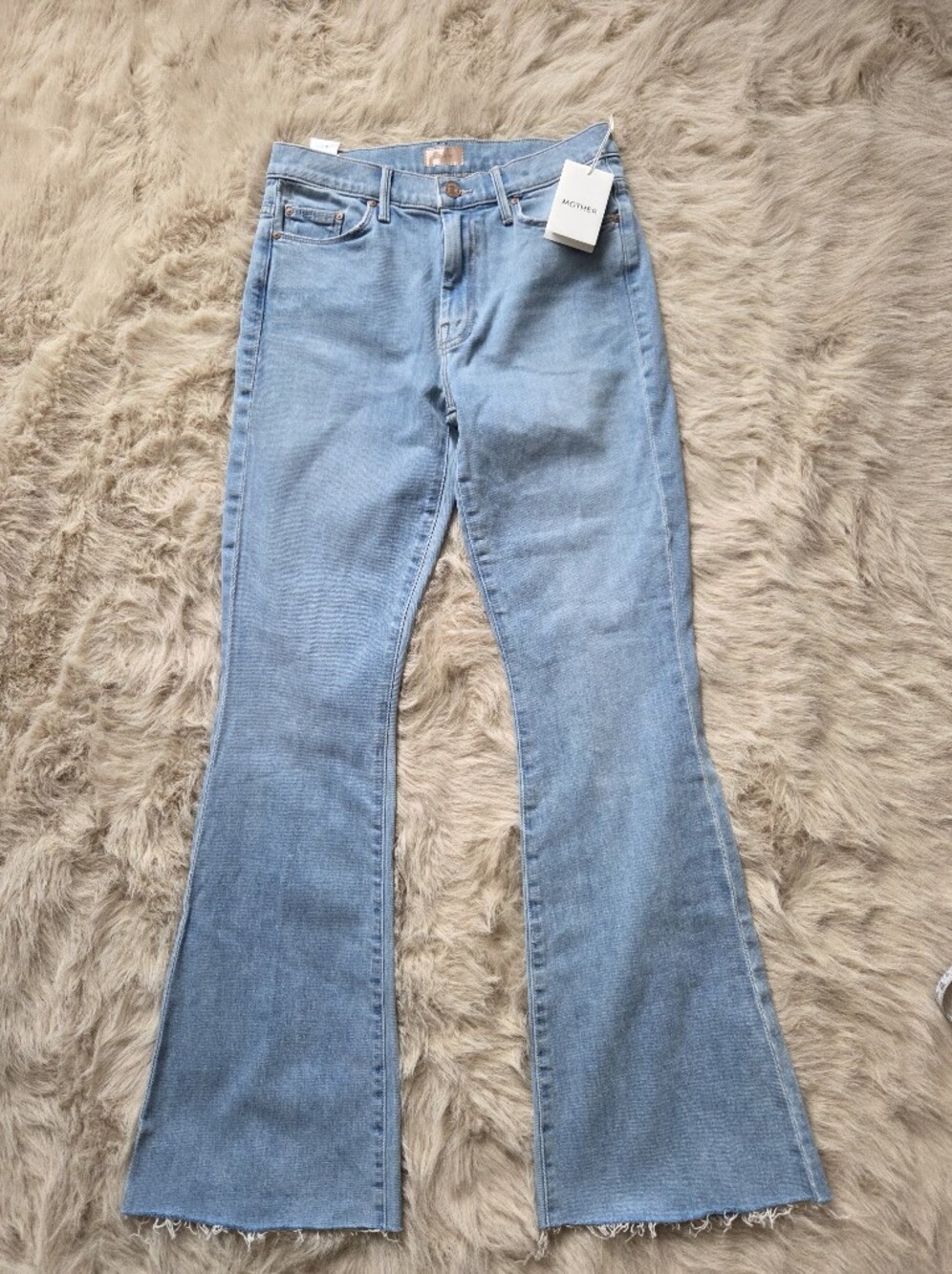MOTHER The Weekender Fray Light Blue Flare Jeans - High Waist Wide Leg